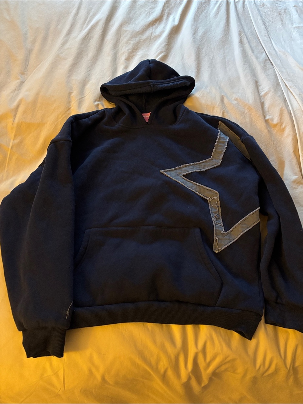 Edikted Womens Navy Blue Pullover Hoodie with Chevron Accent
